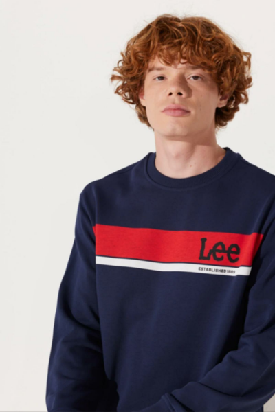 Lee L232501410 Lacivert Önü Lee Baskılı Bisiklet Yaka Erkek Sweat