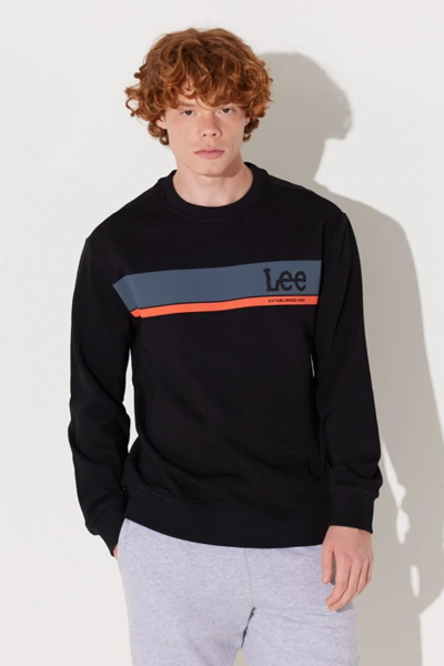 Lee L232501001 Siyah Önü Lee Baskılı Bisiklet Yaka Erkek Sweat
