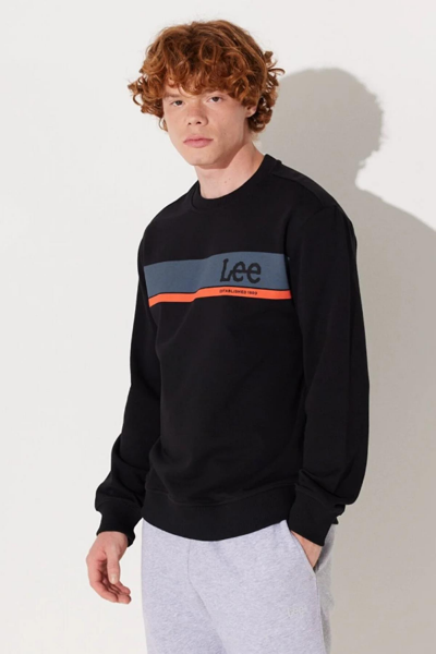 Lee L232501001 Siyah Önü Lee Baskılı Bisiklet Yaka Erkek Sweat