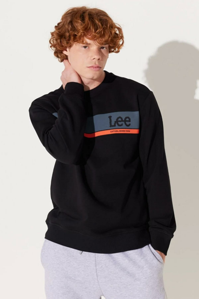 Lee L232501001 Siyah Önü Lee Baskılı Bisiklet Yaka Erkek Sweat