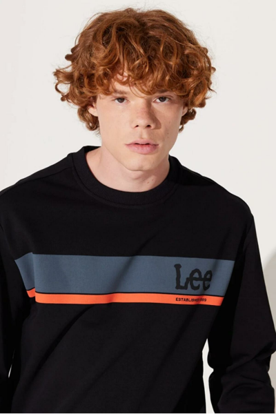 Lee L232501001 Siyah Önü Lee Baskılı Bisiklet Yaka Erkek Sweat