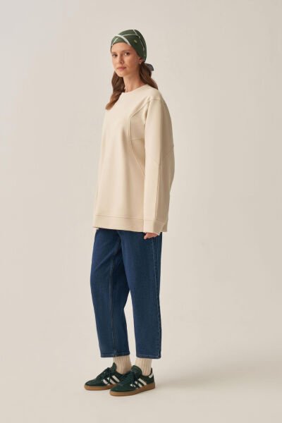 Allday W52311A0 Taş Kadın Oversize İnterlok Sweat