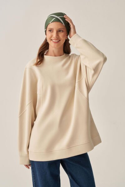 Allday W52311A0 Taş Kadın Oversize İnterlok Sweat