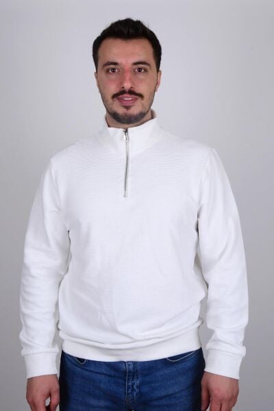 Cazador 23KCEEO05234 Ekru Yarım Fermuarlı Yakalı Erkek Sweat