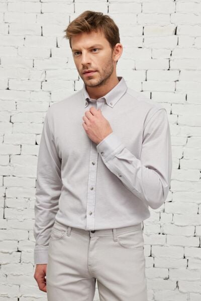 Altınyıldız 4A2023200004 Gri Cen Dy Noktalı Uzun Kollu Erkek Gömlek