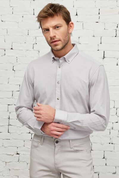 Altınyıldız 4A2023200004 Gri Cen Dy Noktalı Uzun Kollu Erkek Gömlek