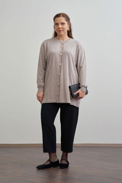 Allday W93170A9 Vizon Kadın Patı Dügmeli Triko Hırka