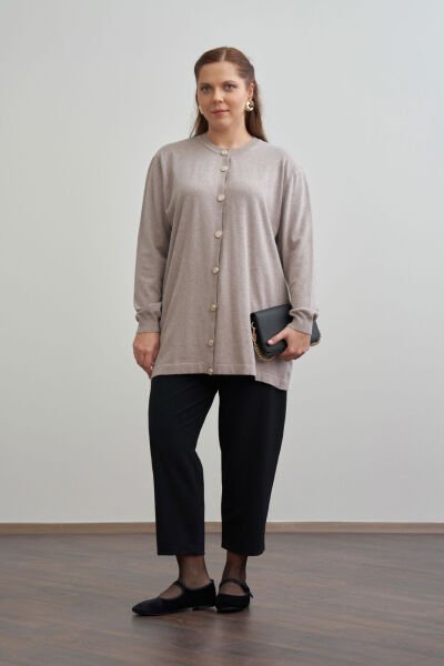 Allday W93170A9 Vizon Kadın Patı Dügmeli Triko Hırka