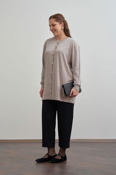 Allday W93170A9 Vizon Kadın Patı Dügmeli Triko Hırka