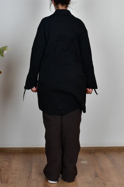 Allday X51330A0 Siyah Kadın Kolu Büzgülü Cepli Gömlek