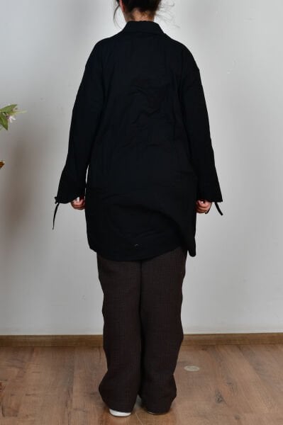 Allday X51330A0 Siyah Kadın Kolu Büzgülü Cepli Gömlek