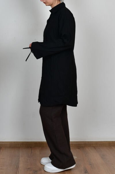 Allday X51330A0 Siyah Kadın Kolu Büzgülü Cepli Gömlek