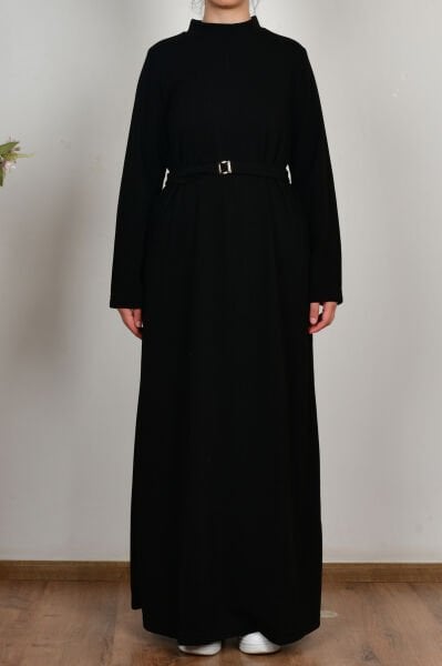 Allday B60159A0 Siyah Kadın Kemer Tokalı Elbise