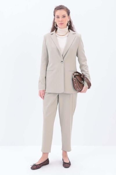 Allday 25DB41015AL0 Bej Kadın Astarlı Likralı Blazer Ceket