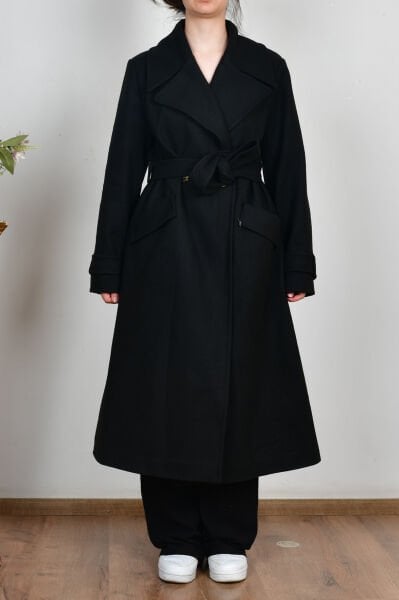 Allday W81014A0 Siyah Kadın Astarlı Kruvaze Kumaş Kaşe