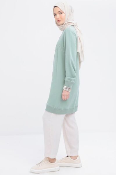 Allday S52304A0 Defne Kadın Bisiklet Yaka Önü Nakış Detaylı Sweat