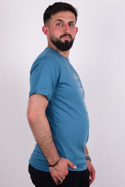 Cazador 24YCEEO04228 Koyu Nefti Erkek Regular Fit Bisiklet Yaka Baskılı Normal Kesim Tşört