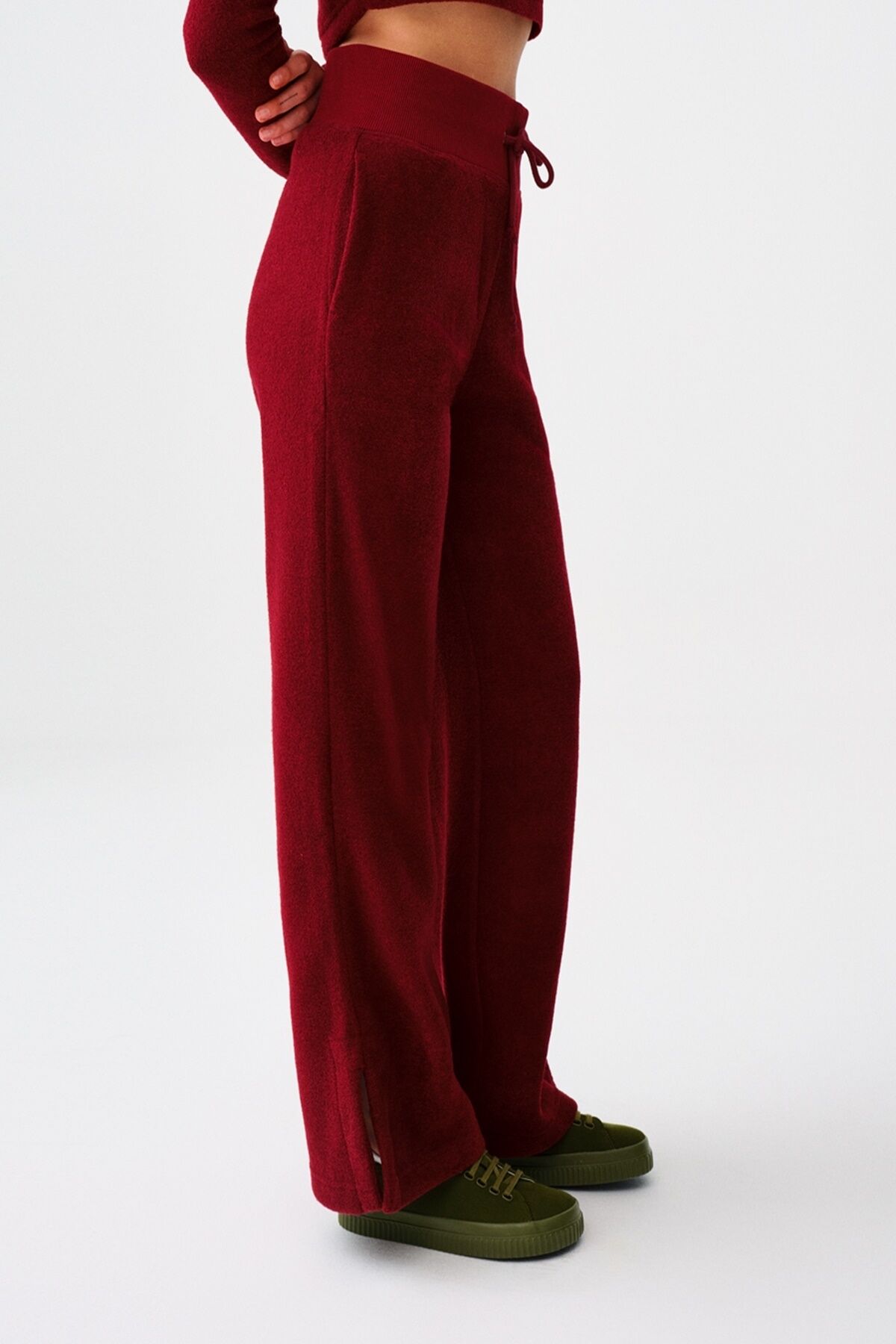Loft 2038219 Bordo Kadın Belden Lastikli Ve ip Detaylı Geniş Paça Eşorfman Altı