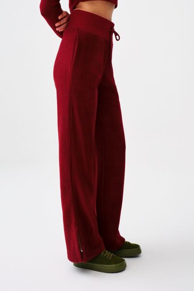 Loft 2038219 Bordo Kadın Belden Lastikli Ve ip Detaylı Geniş Paça Eşorfman Altı