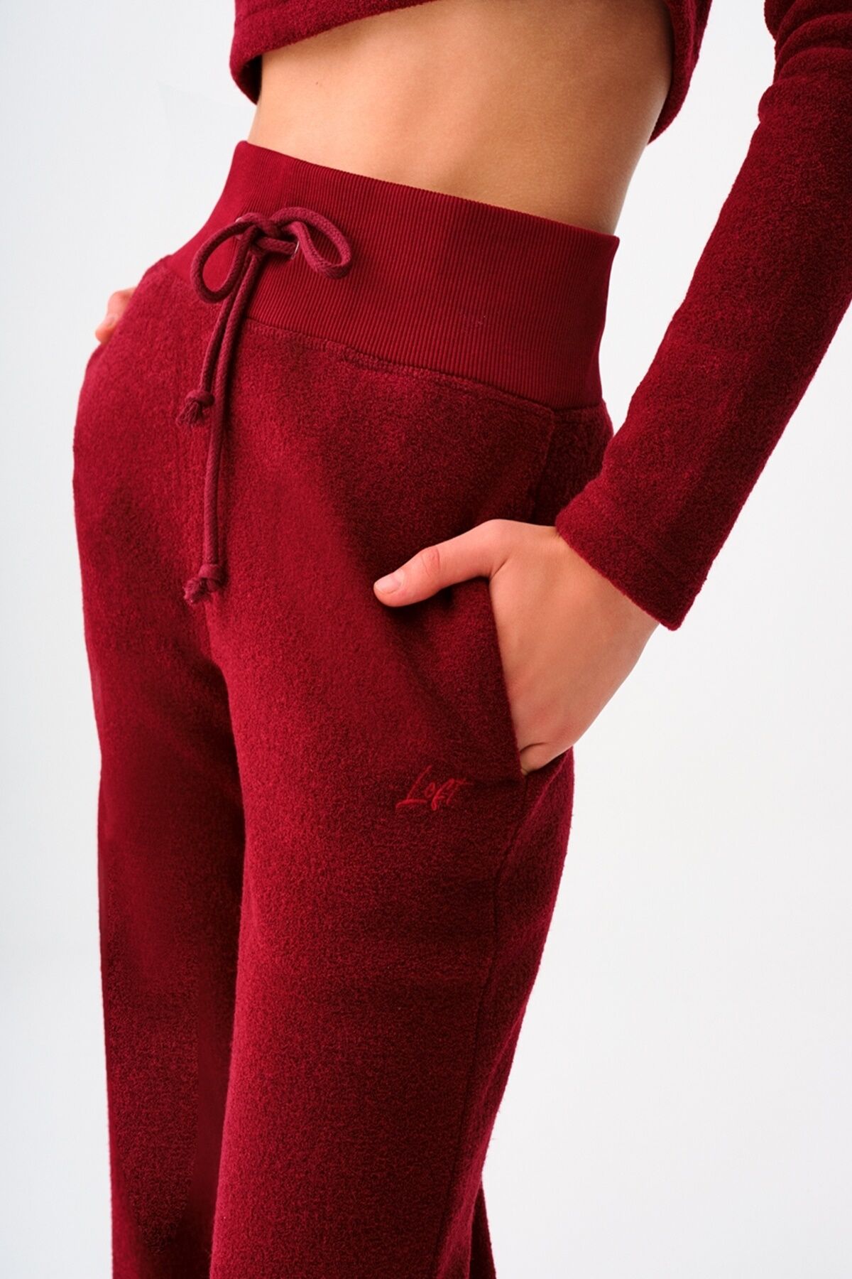 Loft 2038219 Bordo Kadın Belden Lastikli Ve ip Detaylı Geniş Paça Eşorfman Altı