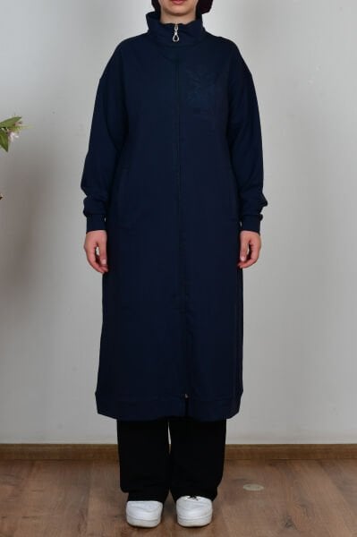 Allday B931600A0 Lacivert Kadın Pamuklu Aplike Detaylı Fermuarlı Sweat