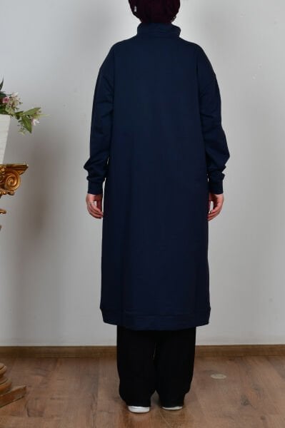 Allday B931600A0 Lacivert Kadın Pamuklu Aplike Detaylı Fermuarlı Sweat