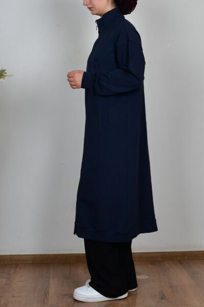 Allday B931600A0 Lacivert Kadın Pamuklu Aplike Detaylı Fermuarlı Sweat