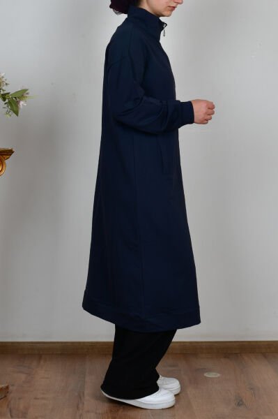 Allday B931600A0 Lacivert Kadın Pamuklu Aplike Detaylı Fermuarlı Sweat