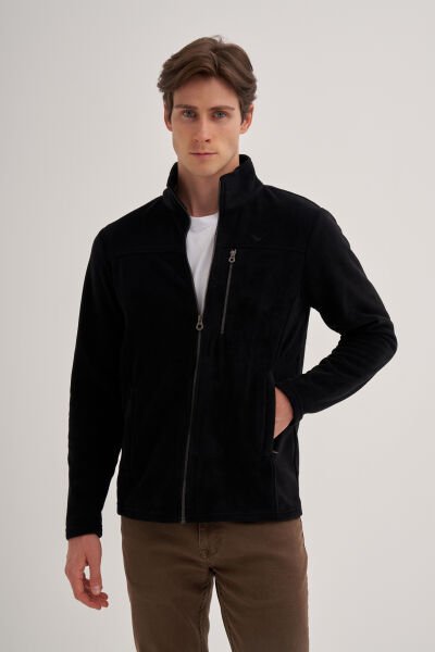 Cazador 24KCEEO05633 Siyah Erkek Boydan Fermuarlı 3 Cepli Polar Sweat Hırka