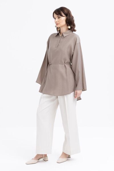 Allday S50247A0 Vizon Kadın Yarım Patlı Beli Bağcıklı Tunik