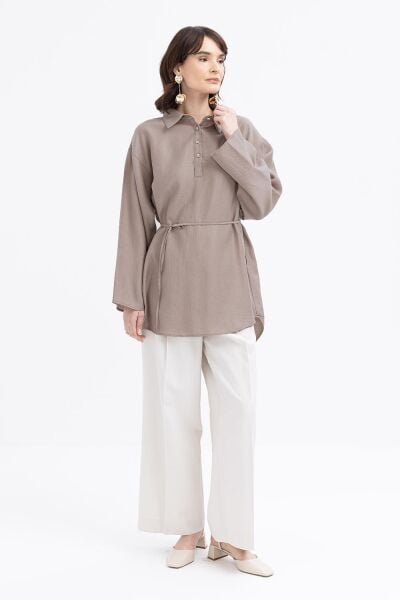 Allday S50247A0 Vizon Kadın Yarım Patlı Beli Bağcıklı Tunik