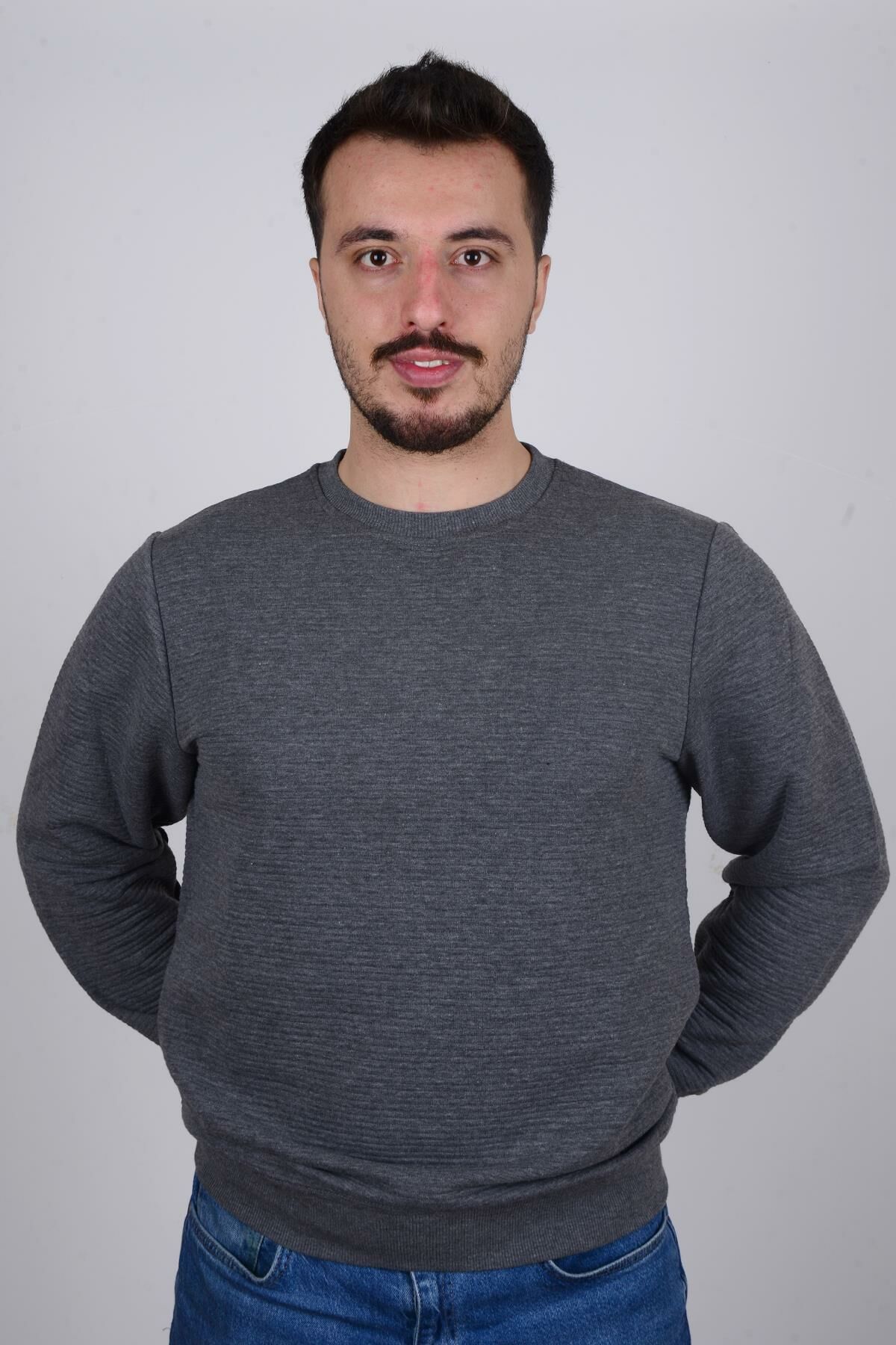 Cazador 23KCEEO5006 Antrasit Melanj Bisiklet Yaka Erkek Sweat