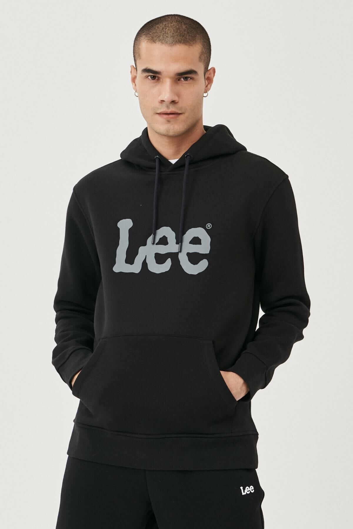 Lee L212021001 Siyah Erkek Kapüşonlu Sweatshirt