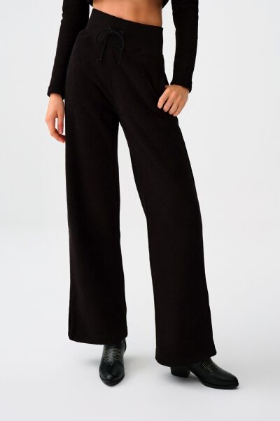 Loft 2038219 Siyah Kadın Belden Lastikli Ve ip Detaylı Geniş Paça Eşorfman Altı