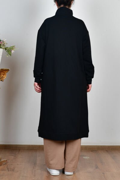 Allday B931600A0 Siyah Kadın Pamuklu Aplike Detaylı Fermuarlı Sweat