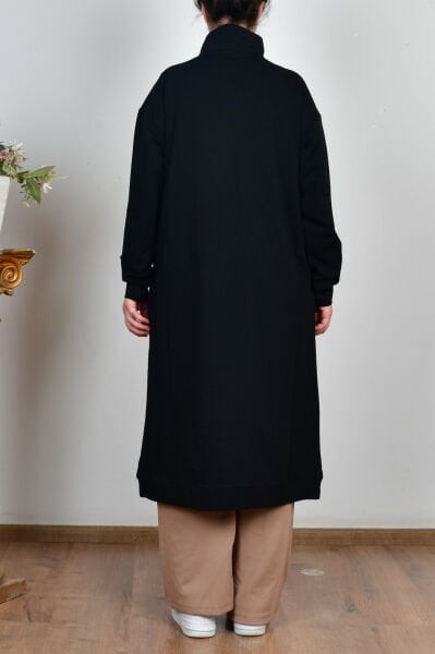 Allday B931600A0 Siyah Kadın Pamuklu Aplike Detaylı Fermuarlı Sweat