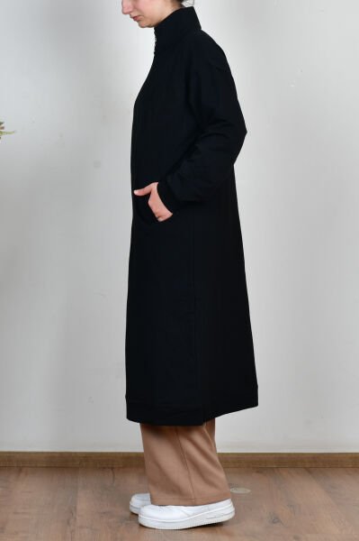 Allday B931600A0 Siyah Kadın Pamuklu Aplike Detaylı Fermuarlı Sweat