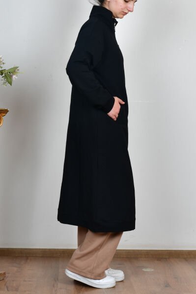 Allday B931600A0 Siyah Kadın Pamuklu Aplike Detaylı Fermuarlı Sweat