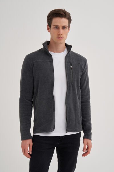 Cazador 24KCEEO05633 Antrasit Erkek Boydan Fermuarlı 3 Cepli Polar Sweat Hırka