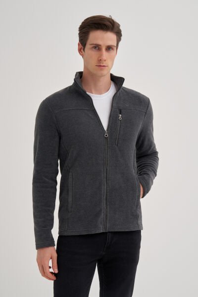 Cazador 24KCEEO05633 Antrasit Erkek Boydan Fermuarlı 3 Cepli Polar Sweat Hırka