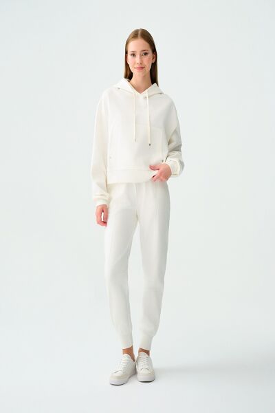 Loft 2038218 Beyaz Kadın Belden Lastikli İp Detaylı Gizli Cepli Eşorfman Altı