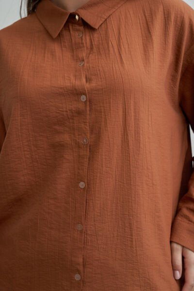 Allday 25DX51295AL9 Kahverengi Kadın Boydan Düğmeli Geniş Kesim Gömlek