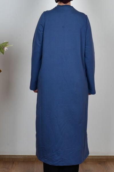 Allday B50308A0 Mavi Kadın Pamuklu Zincir İşlemeli Tunik