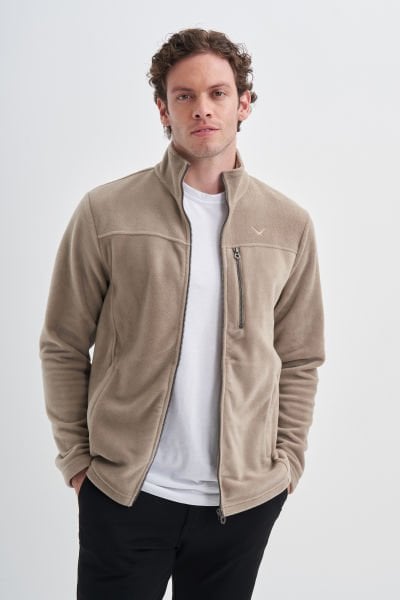Cazador 24KCEEO05633 Bej Erkek Boydan Fermuarlı 3 Cepli Polar Sweat Hırka