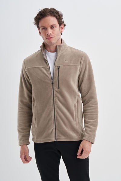 Cazador 24KCEEO05633 Bej Erkek Boydan Fermuarlı 3 Cepli Polar Sweat Hırka