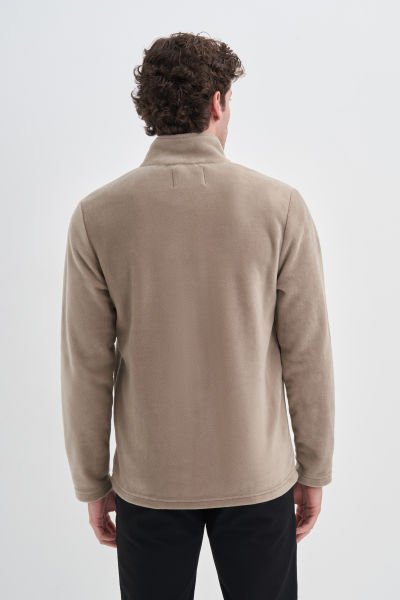 Cazador 24KCEEO05633 Bej Erkek Boydan Fermuarlı 3 Cepli Polar Sweat Hırka