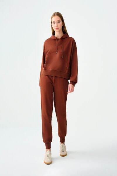 Loft 2038218 Kahverengi Kadın Belden Lastikli İp Detaylı Gizli Cepli Eşorfman Altı