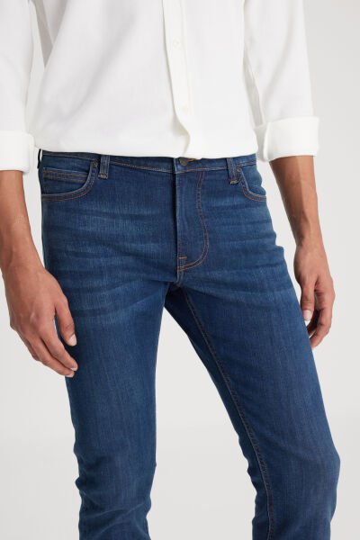 Lee L736147401 Koyu Mavi Erkek Melone Düz Kesim Yüksek Bel Esnek Pantolon