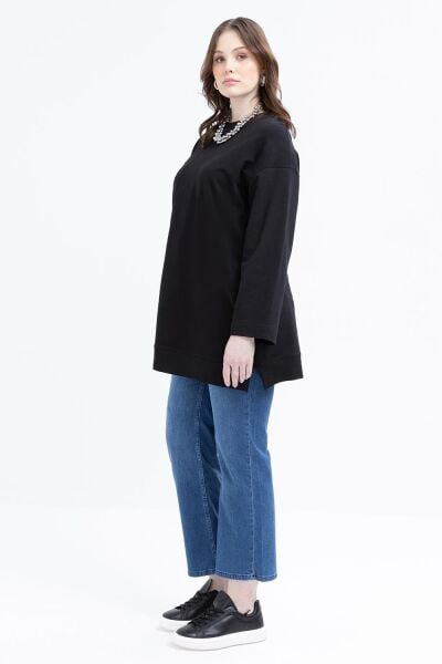 Allday S50257A9 Siyah Kadın Nakışlı Bisiklet Yaka Tunik