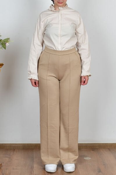 Allday B77135A0 Bej Kadın Beli Lastikli Yumuşak Dokulu Palazzo Pantolon